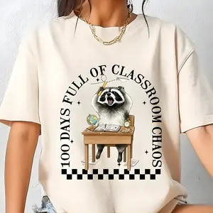 100 Days of Classroom Chaos T-Shirt | Funny School Life Graphic Tee | Teacher & Student Humor Shirt | 100 Days Meme | Unisex Casual Top