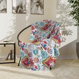 Sagrado corazón azul cobija. 80x60” soft blanket with sacred hearts and blue flowers. super cozy blanket. Milagritos cobija