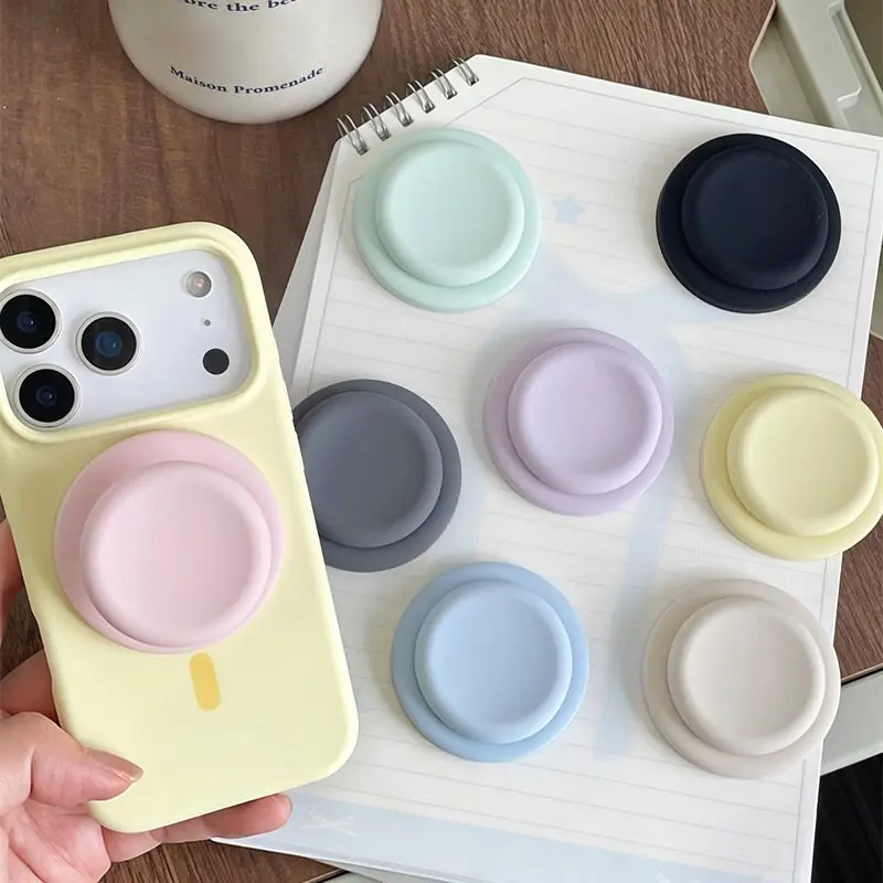 Summer Aesthetic Macaron Pastel Silicone MagSafe Phone Grip, Cute Color Block Magnetic Socket Stand for Phone case.985