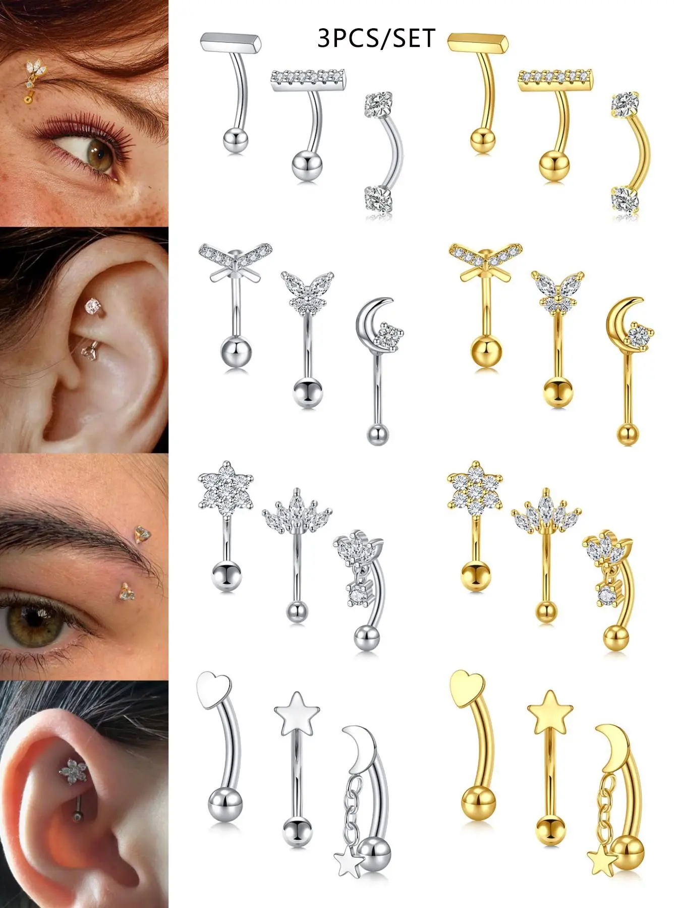 Stainless Steel Rook Piercing Jewelry, Curved Barbell Tiny Vertical Labret, Eyebrow Lip Jewelry, Ear Navel Belly Button Piercings Ring Bellybar, 16g Bar Gift, Body Piercing Jewelry
