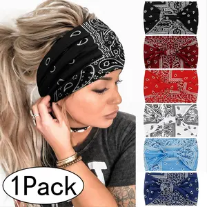 1Pcs Knotted Headbands for Women African Boho Paisley Printed Bandanas Wide Hairband Head Bands for Women's Hair Thick Large Head Wraps Turbans Hair Accessories