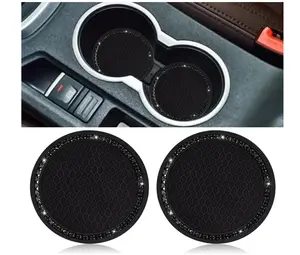 Car Cup Holder Coaster, 2 Pack  Car Interior Accessories (Black with Black Diamond).