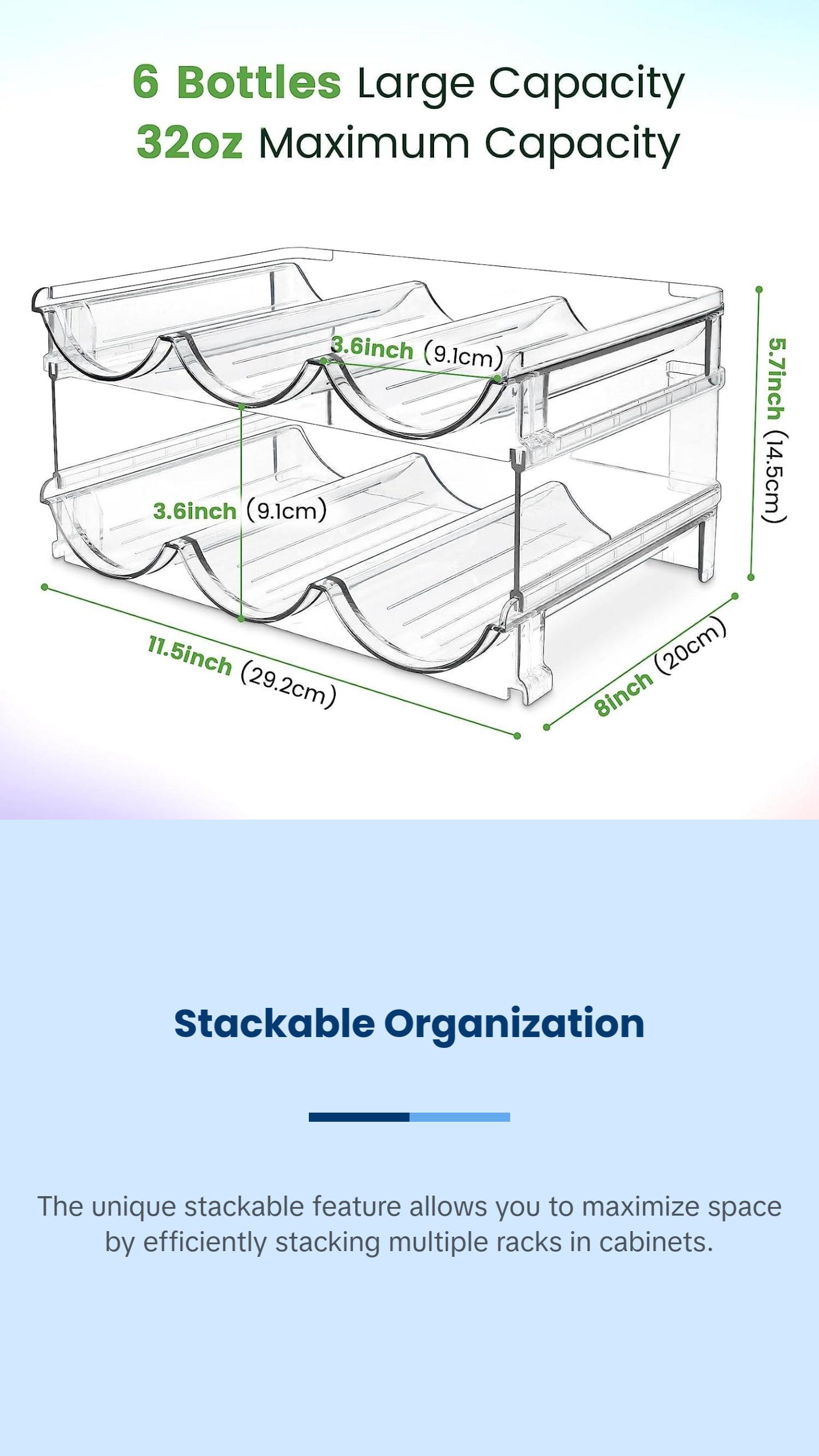 Water Bottle Organizer for Cabinet, Water Bottle Storage Organizer, 2 Packs Water Bottle Storage Rack, Water Bottle Holder for Cabinet, Stackable Water Bottle Storage Rack