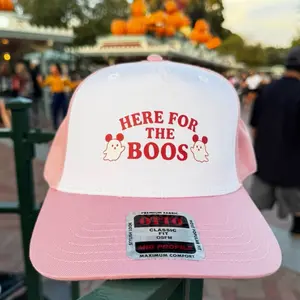 Here for the Boos Halloween Trucker Hat - Unisex Viral Trendy Theme Park Hat for Men & Women