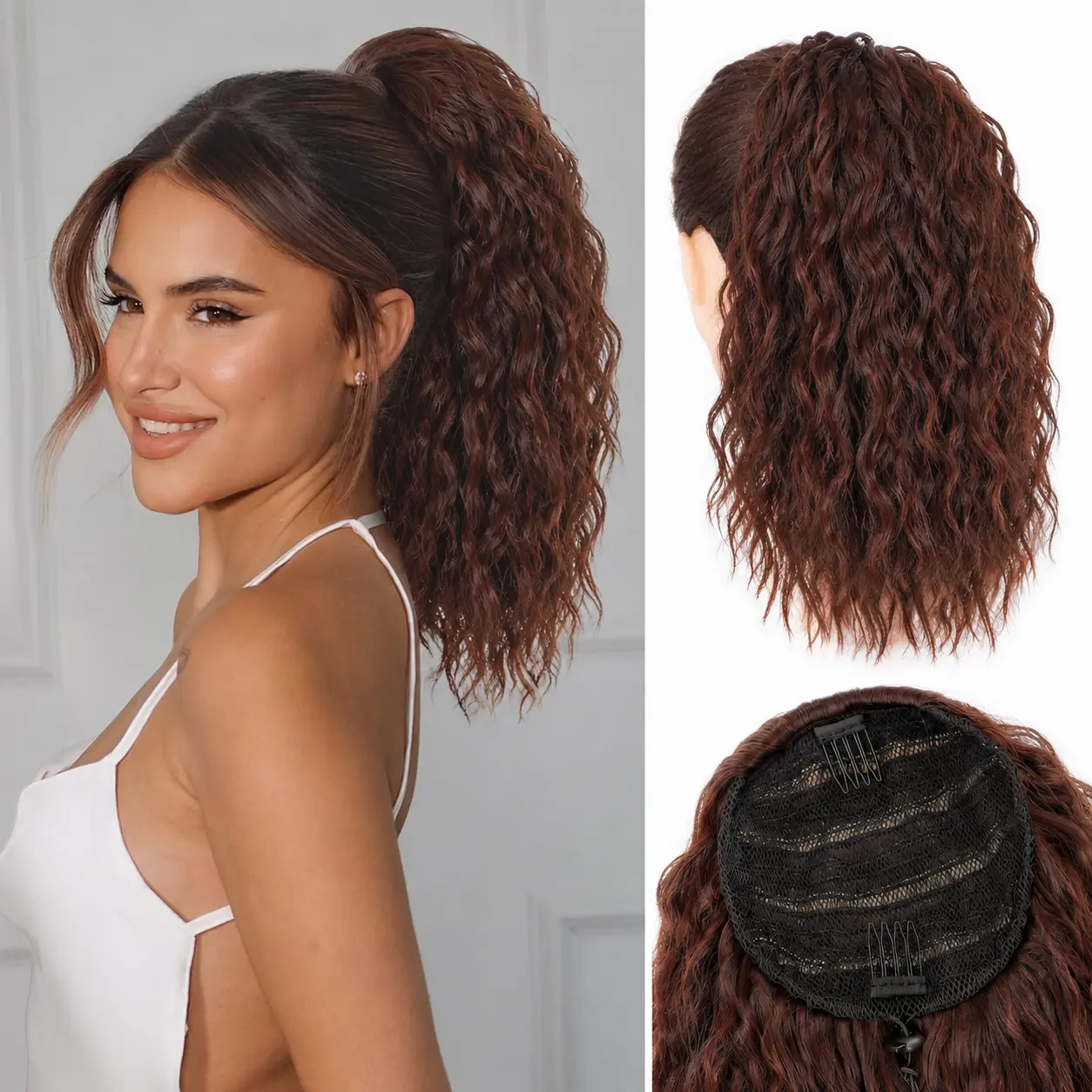 Ponytail Extension 12inch Short  Ponytail Extension Wavy Curly Drawstring Clip in Pony tails Hair Extension Natural Synthetic Hairpiece for Women