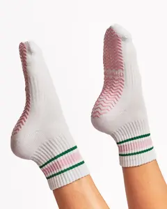 White Crew Striped Grip Socks