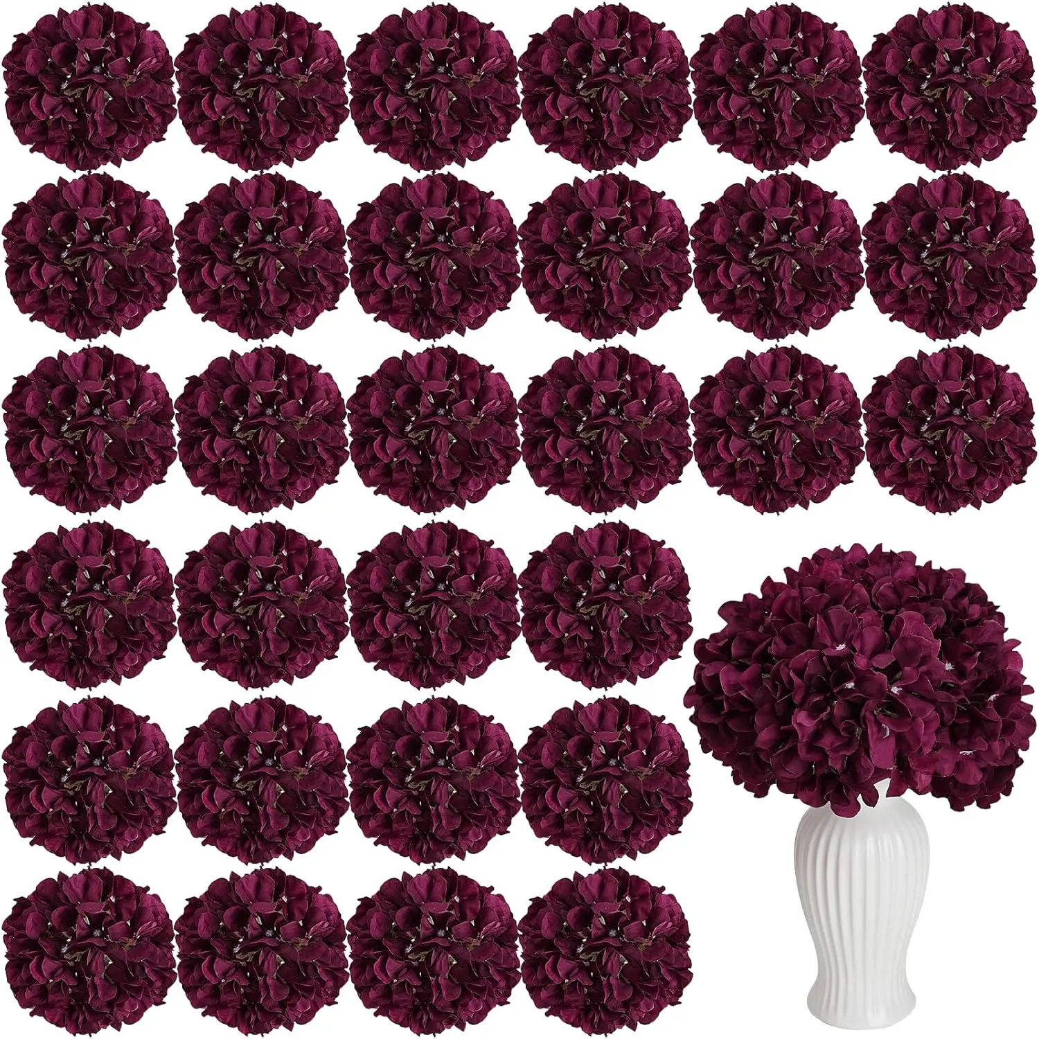 64 PCS Burgundy Artificial Hydrangea Decorative Flowers - Full Realistic Silk Flowers with Stems for Wedding Table Centerpiece, Home Decoration