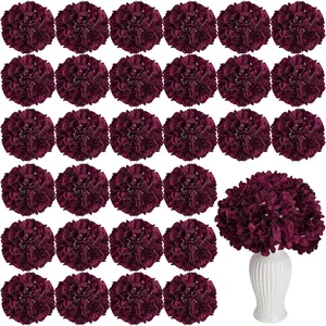 64 PCS Hydrangea Artificial Flowers - Faux Hydrangeas Full Realistic Silk Flowers Heads with Stems for Wedding Centerpiece Home Baby Shower Decoration (Burgundy)