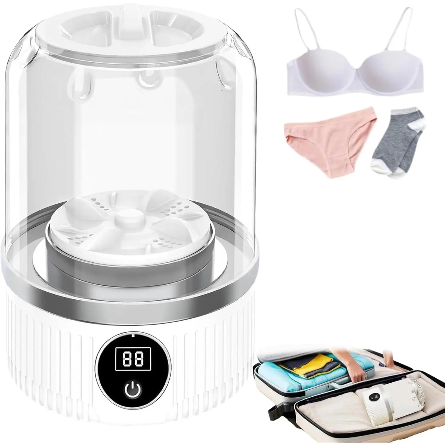 1L Portable Rechargeable Cordless Mini Battery Washing Machine, Lightweight Small Washing Machine for Underwear, Bra, Socks - Travel, Home Use, Small Washing Machines
