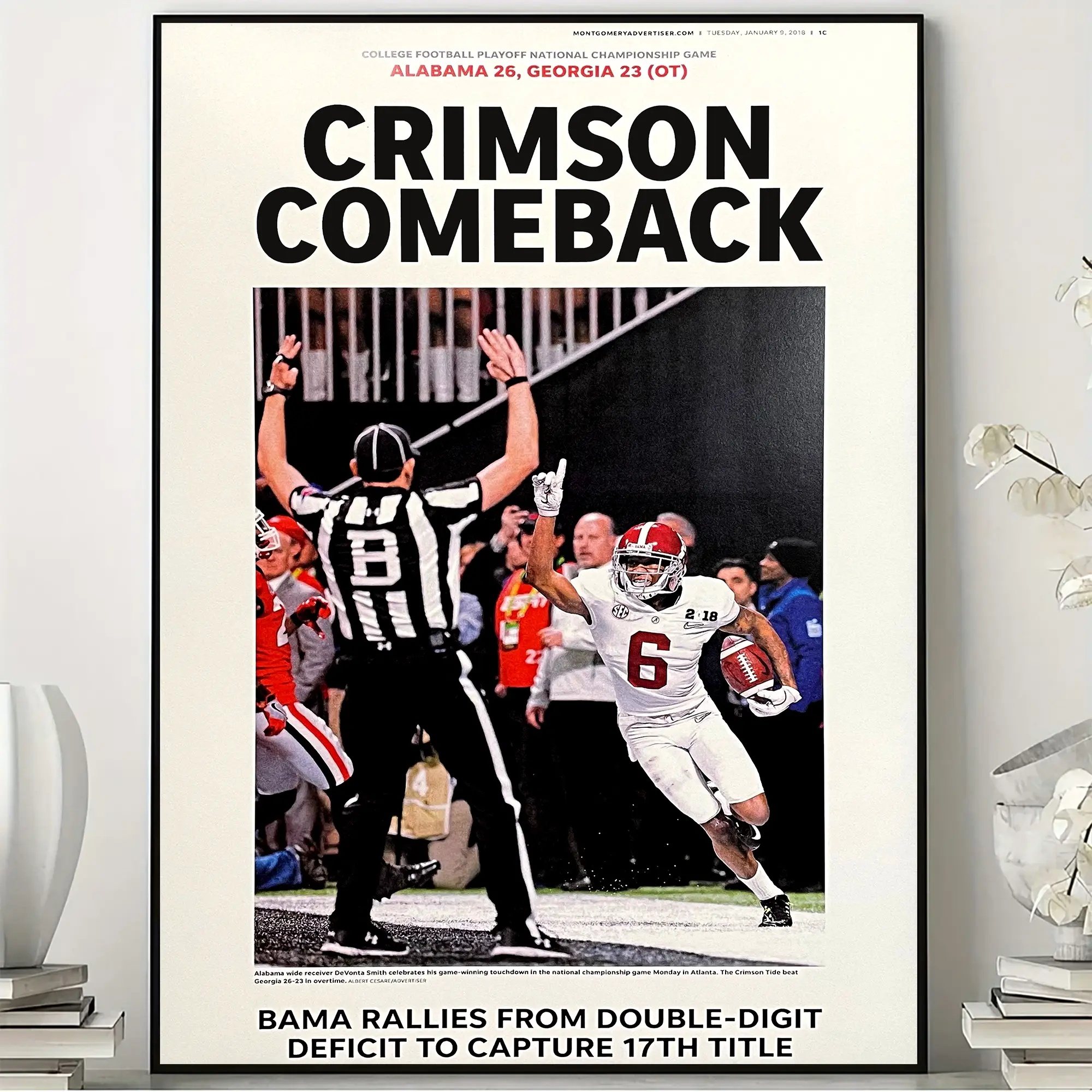 2018 Alabama Crimson Tide National Champions Newspaper Poster, NCAA College Football Wall Art, Bama Fan Gift, No Frame