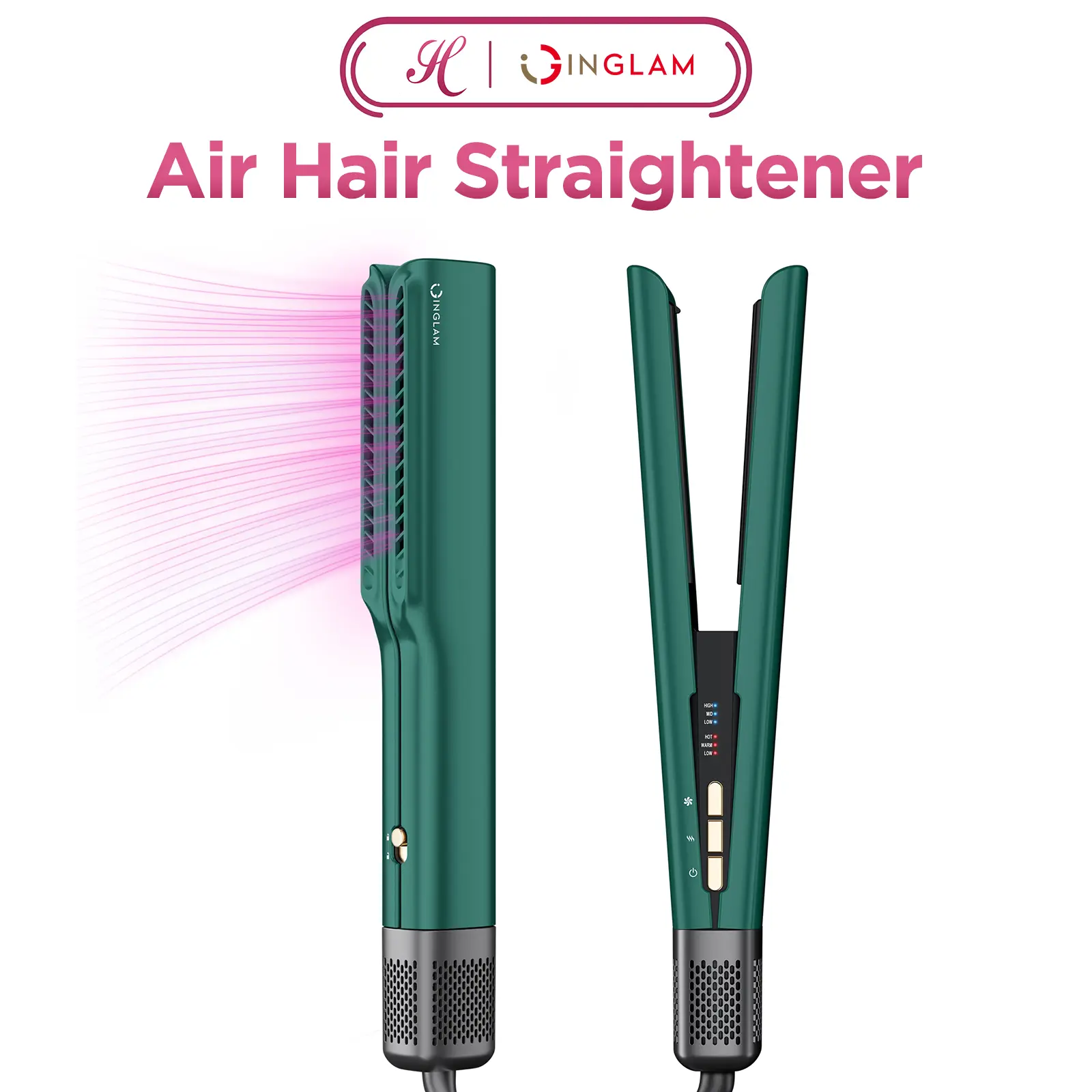 【UPGRADE】INGLAM 2-in -1 Wet  to Dry Hair Blow Dryer & Straightener, High-Speed Air Hair Straightener Smooth Frizz-Free Finish Perfect for Busy Daily Use Women & Curly Hair Dryer Straightener Thick Curly Wavy All Hair Stype Negative Ions Salon-Quality