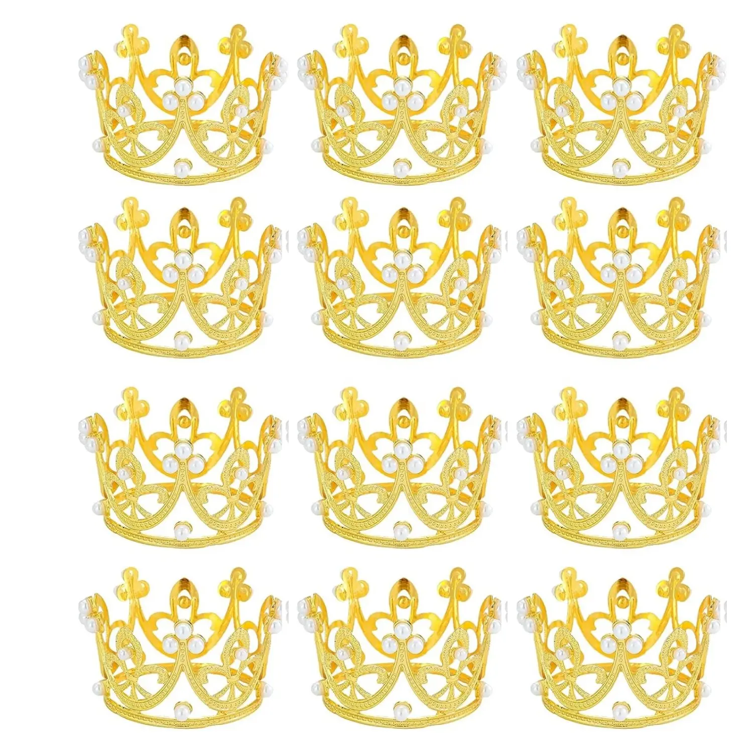 12Pcs Strong Sparkling Rhinestone Pearl Mini Crown Ornaments - DIY Prop, Light-Up Party Cake Toppers, Home Improvement Decoration Supplies
