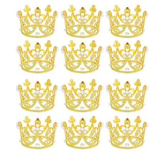 12Pcs Mini Crowns for Flower Bouquets, Mini Crown Cake Topper, Small Crystal Pearl Cupcake Toppers for Flower Arrangements Cupcake Birthday Party Wedding Decor - Home Improvement.