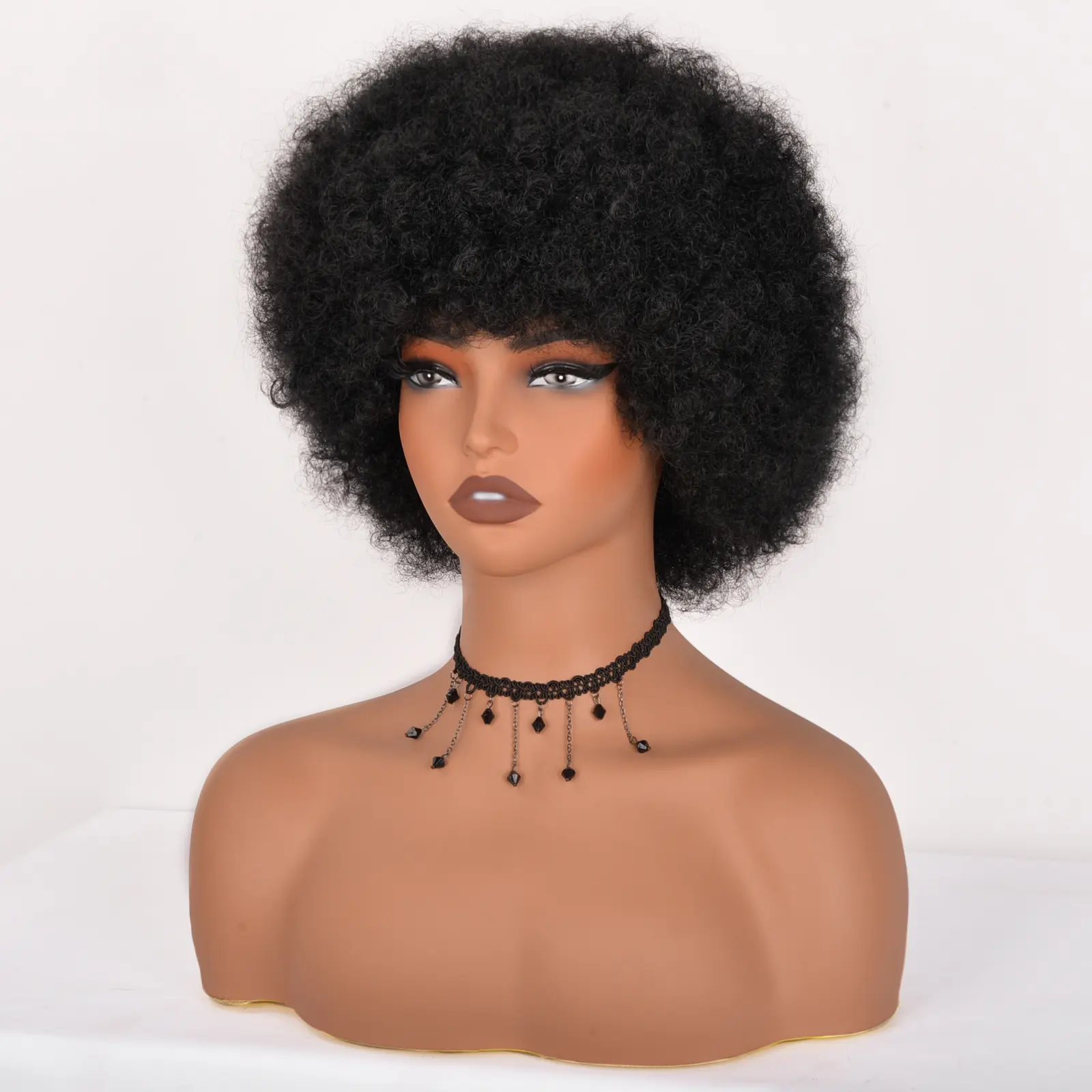 70's Afro Wig for Women, Natural Black Short Afro Kinky Curly Wig, Glueless Synthetic Wig with Bangs, Puffy & Fluffy Bouncy Afro Wig for Daily Cosplay Party Versatile Wig
