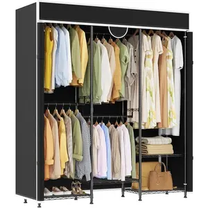 Heavy Duty Portable Closet Wardrobe, Clothes Rack with Cover, Adjustable Closet System, Carbon Steel Clothing Rack for Hanging Clothes, 1100lbs Capacity, 76.46" Tall, Freestanding Portable Closets