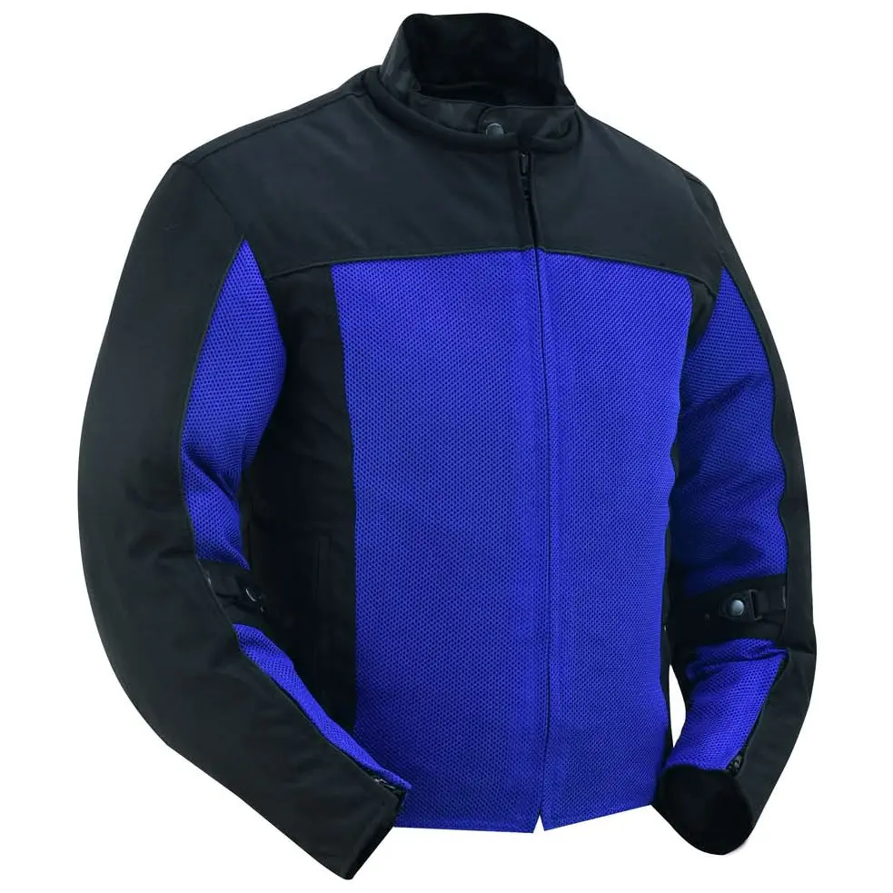 RENEGADE CLASSICS SkyCross Men's Belt-Equipped Mock Neck Stretch Micro Mesh Motorcycle Jacket - Blue, Lightweight, Reflective Strip, Belt Loops, 1 Inside Pocket, Zipper, Zipper Cuffs, Stretch Panel, Removable Liner, Biker Activewear, Sportswear, Athletic