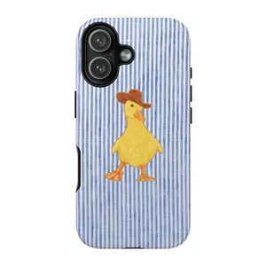 Cowboy Duck iPhone Case, Cute Western Duck Phone Cover, Aesthetic Blue Stripe Design, Compatible with iPhone 17 16 15 14 13 12 11 Pro Max Plus Air MHN