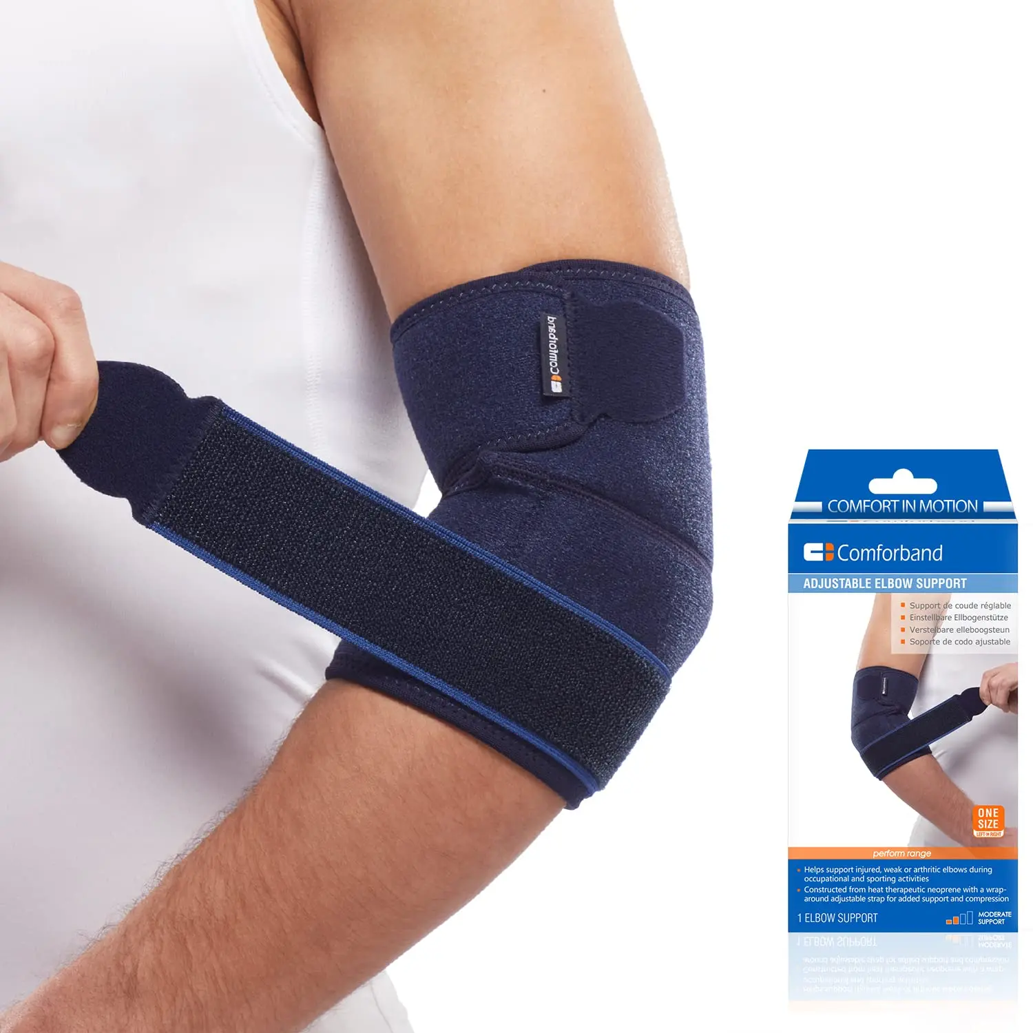 Comforband Adjustable Compression Elbow Brace - One-Size-Fits-Most Support Sleeve for Pain Relief, Injury Recovery from Tendonitis, Arthritis, Bursitis, Sprains, Strains