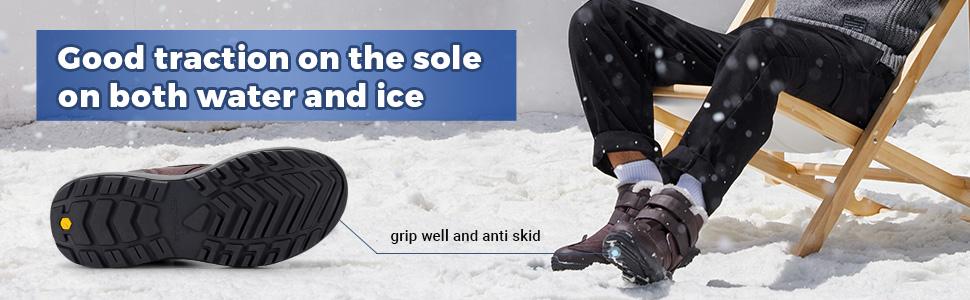 FitVille Men's CozyCore Winter Boots V8 - Jet Black Slip Resistant Snow Boots with High Rebound EVA Foam & Adjustable Velcro Strap for Wide Feet