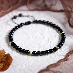 Delicate Natural Black Obsidian Stone Bracelet Healing Crystal Dainty Bracelet Yoga Minimalist Handmade Bracelet Gift for Women Men