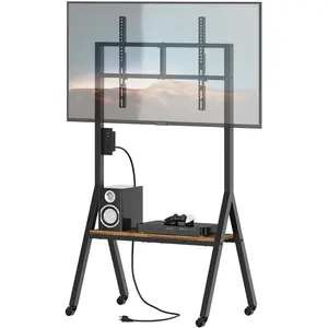 YATINEY Rolling TV Stand for 50" TVs with Power Outlets, Mobile TV Stand on Wheels and Shelf, TV Cart with Swivel Mount, for Living Room, Conference Room, Bedroom, Rustic Brown and Black #SummerVibes
