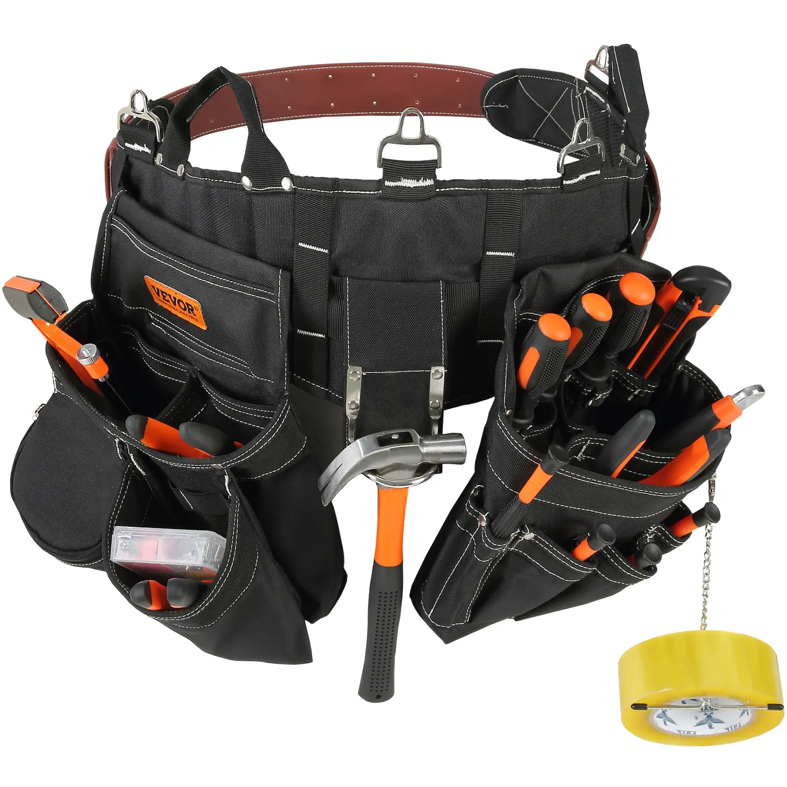 【summerfinds】VEVOR Tool Belt, 32 Pockets, Adjusts from 32 Inches to 54 Inches, Nylon Heavy Duty Tool Pouch Bag, Detachable Tool Bag for Electrician, Carpenter, Handyman, Woodworker, Construction, Framer, Black