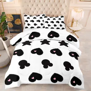 Plush Mickey Head Blanket with Heart Stars Design, Cute Bedroom Decor Gift for Kids Youth Adults