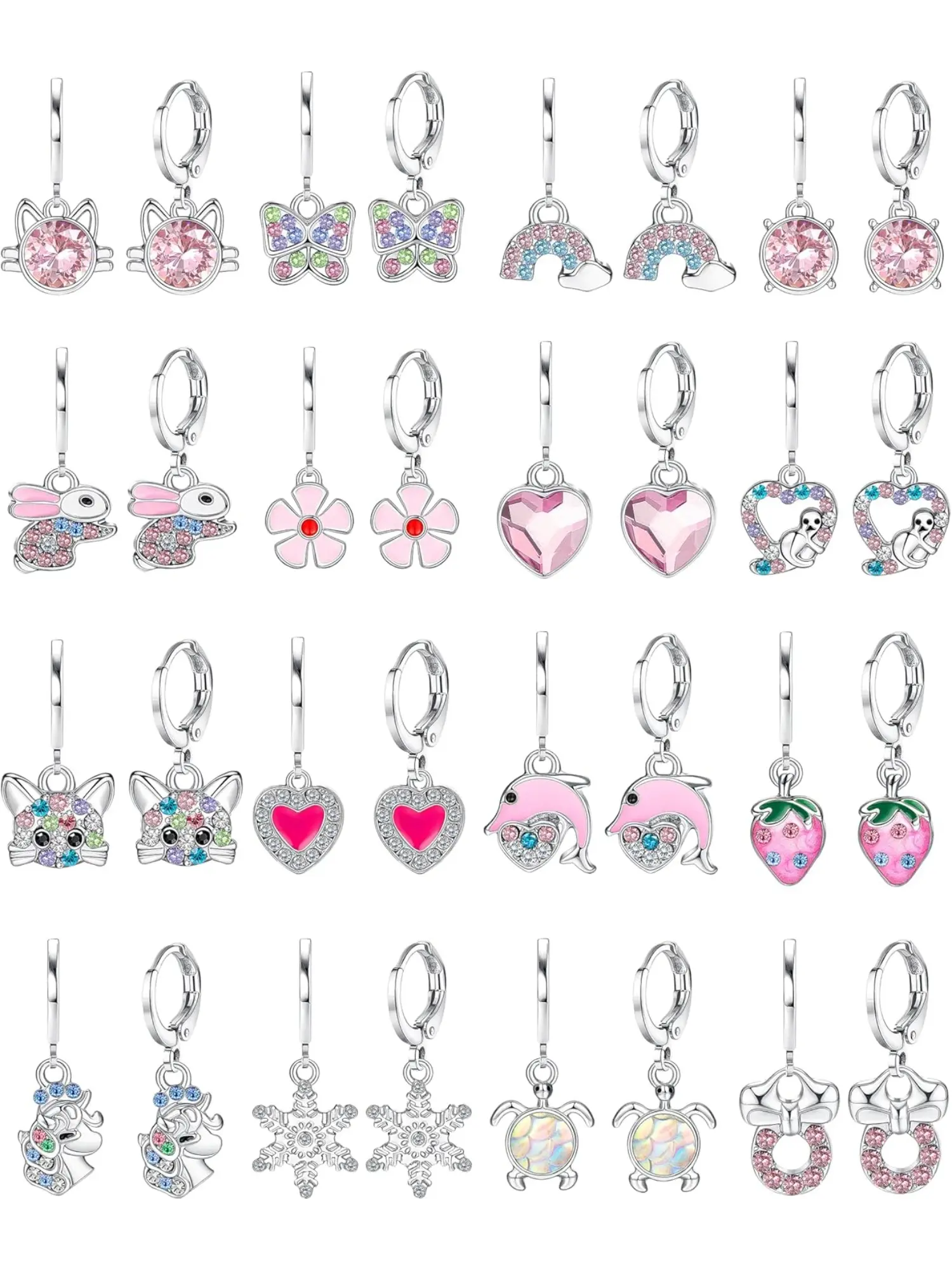 16 Pairs Colorful Hypoallergenic Fashion Earrings Set for Women Men Premium Stainless Steel Alloy Skin-friendly for Sensitive Ears Assorted Jewelry Pack Multiple Styles Leverback Drops Dangle Ornaments Classic Hoop Earrings, Unique Design Earrings