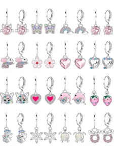 16 Pairs Colorful Diverse Hypoallergenic Earrings Set for Women Men Premium Stainless Steel Sturdy Alloy Skin-friendly for Sensitive Ears Assorted Jewelry Pack Multiple Popular Styles Elegant Leverback Drops Stylish Dangle Ornaments Classic Hoop Earrings