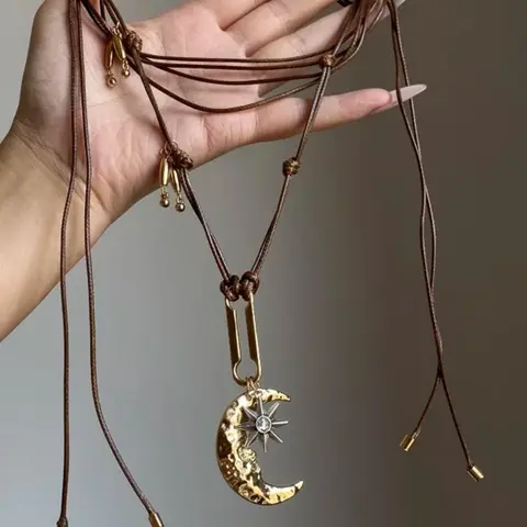 Vintage Star Moon Pendant Long Alloy Necklace for Women, Melanin Style Party Jewelry, Unique Personality Necklace for Special Occasions