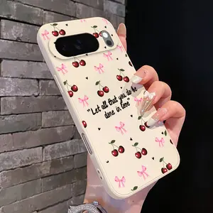 Rounded Edge Phone Case for Google Pixel 10 9 XL 8 7 Pro A Cherry Love Dream Pattern Pocket-Friendly Shockproof Liquid Silicone Protective Soft Smartphone Casing