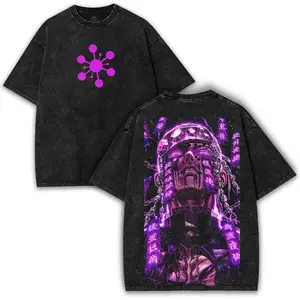 Tengen – Neon Core Anime Robot Tee with Purple Grid Backprint + Washed Oversized Retro Future Drop