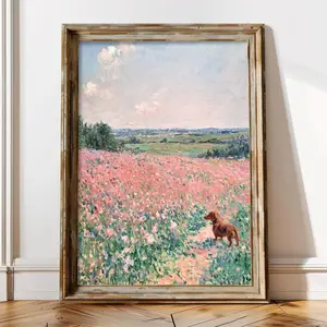[Sale off up to 65%][Free Ship][No Frame] Monet Wildflower Pastel Print, Dachshund Weiner Dog Art, Floral Landscape Wall Art