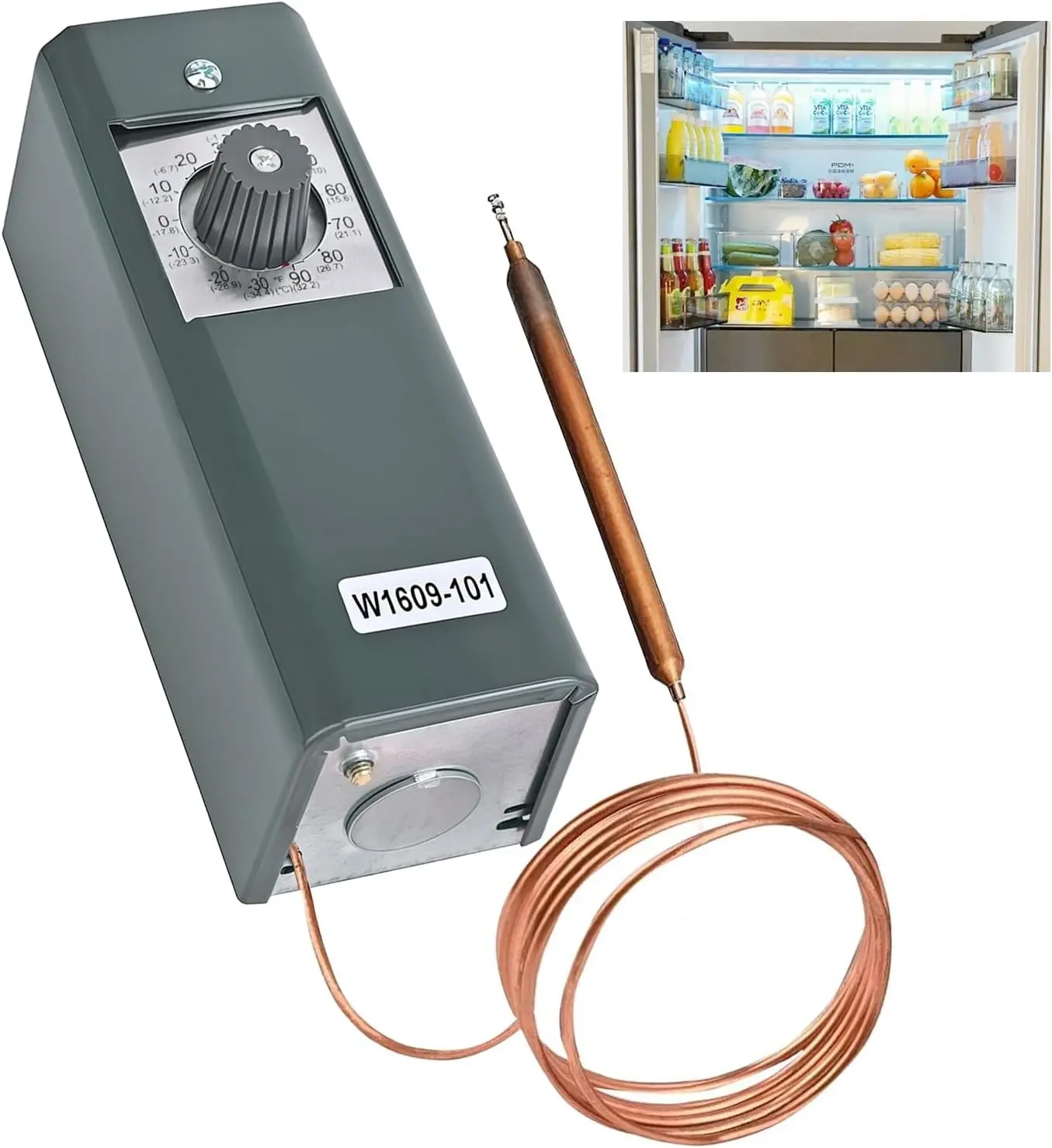 W1609-101 / TH-1609 Remote Temperature Thermostat Refrigeration Controller, 5-Foot Capillary Tube, Temperature Control Range -30°F /-34°C to 90°F /32°C