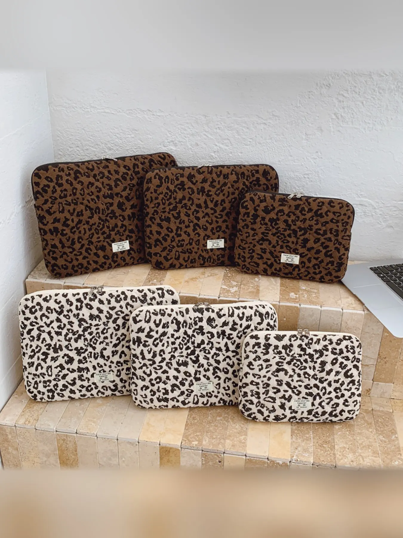 Korean Leopard Print Laptop Bag, Laptop Computer Bag, Laptop Travel Bag, Laptop Sleeve, Tablet Storage Pouch, Inner Lining, Fits 11/13/14/15.6 Inches, Shockproof Portable Simple Style