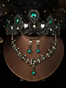 Vintage Wedding Accessories Set, Including Crown & Necklace & Dangle Earrings, Elegant Wedding Party Accessories for Women