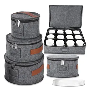 Garvee 5 Pcs Storage Containers Set with Soft Felt Case for Safe Moving and Protection, Ideal for Storing Mugs, Plates, Bowls, and Dinnerware in Grey