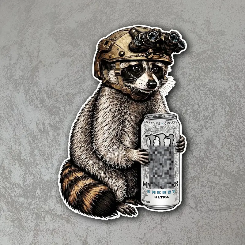 Tactical Raccoon Sticker, Military Animal Vinyl Decal, Waterproof Outdoor Laptop Car Sticker, Veteran Gift