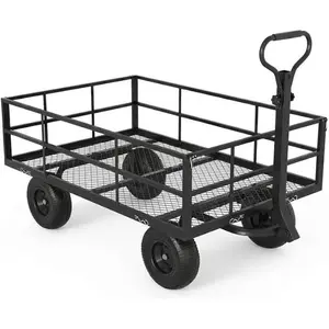 Heavy Duty Steel Garden Cart, 1200 LBS Load Capacity Garden Wagon with 10 inch Tire and 180° Rotating Handle Attach to ATV or Tractor