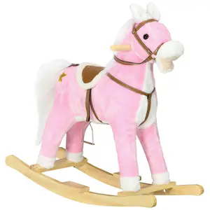 Rocking Horse with Sound Gift for Christmas Day Birthday, Ride on Horse with Saddle, Toddler Rocker, Gift for 3-8 Year Old, Pink