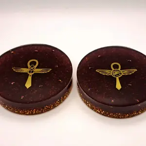Extra Thick Handmade Coasters with Gold Ankh Symbol for Elegant Tabletop Protection