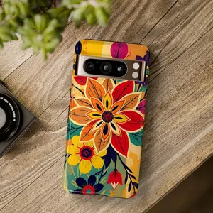 Bold Floral Pattern Tough Case | Colorful Retro Flower Phone Case, iPhone 17 16 15 14 13 12 11 Pro Max Samsung Galaxy S25 24 23 22 21 Ultra Plus FE, Summer Gift for Her