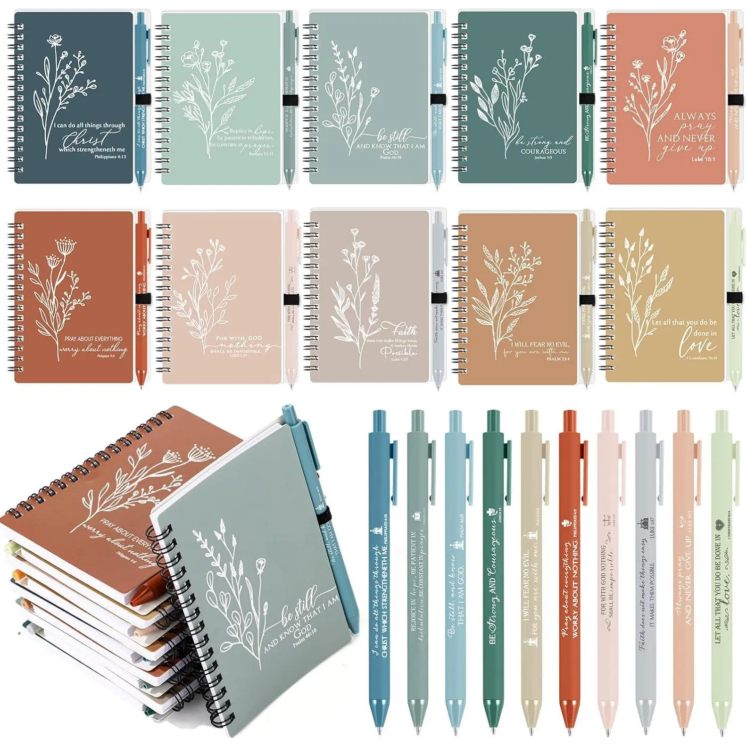 40 Sets Christian Gifts Bulk for Women  to School  Set Religious A6 Spiral Notebook Journaling Study Supplies Scripture Notepad Ballpoint Pen for Church Sunday School (Elegant Colors)