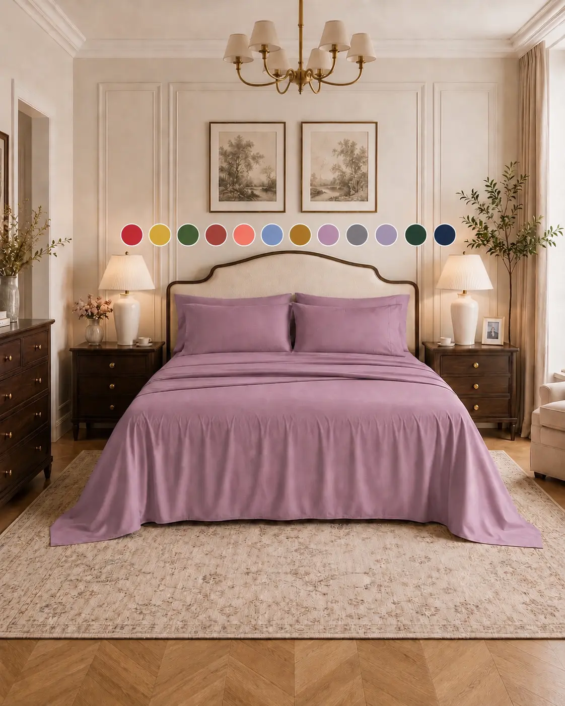 6 Piece Queen Bed Sheet Set - Ultra Soft Microfiber Bedding Set with 4 Pillowcases, Deep Pocket, Breathable, Fade Resistant, Wrinkle Resistant - Khaki, Red, Yellow, Orange, Burgundy & Purple