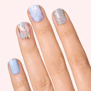 DASHING DIVA Spiritual Journey Nail Polish Strips - Sky Blue with Silver Glitter, Marbling, Gold Foil, & Mosaic Accents