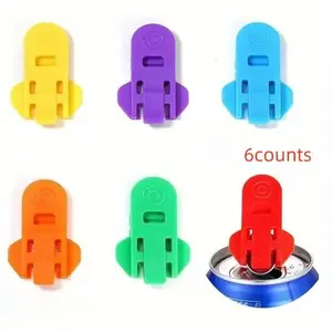 6pcs Easy Manual Can Opener, Colorful Drink Can Openers and Protectors, Durable Plastic Design, Ergonomic Handle, Kitchen Tool