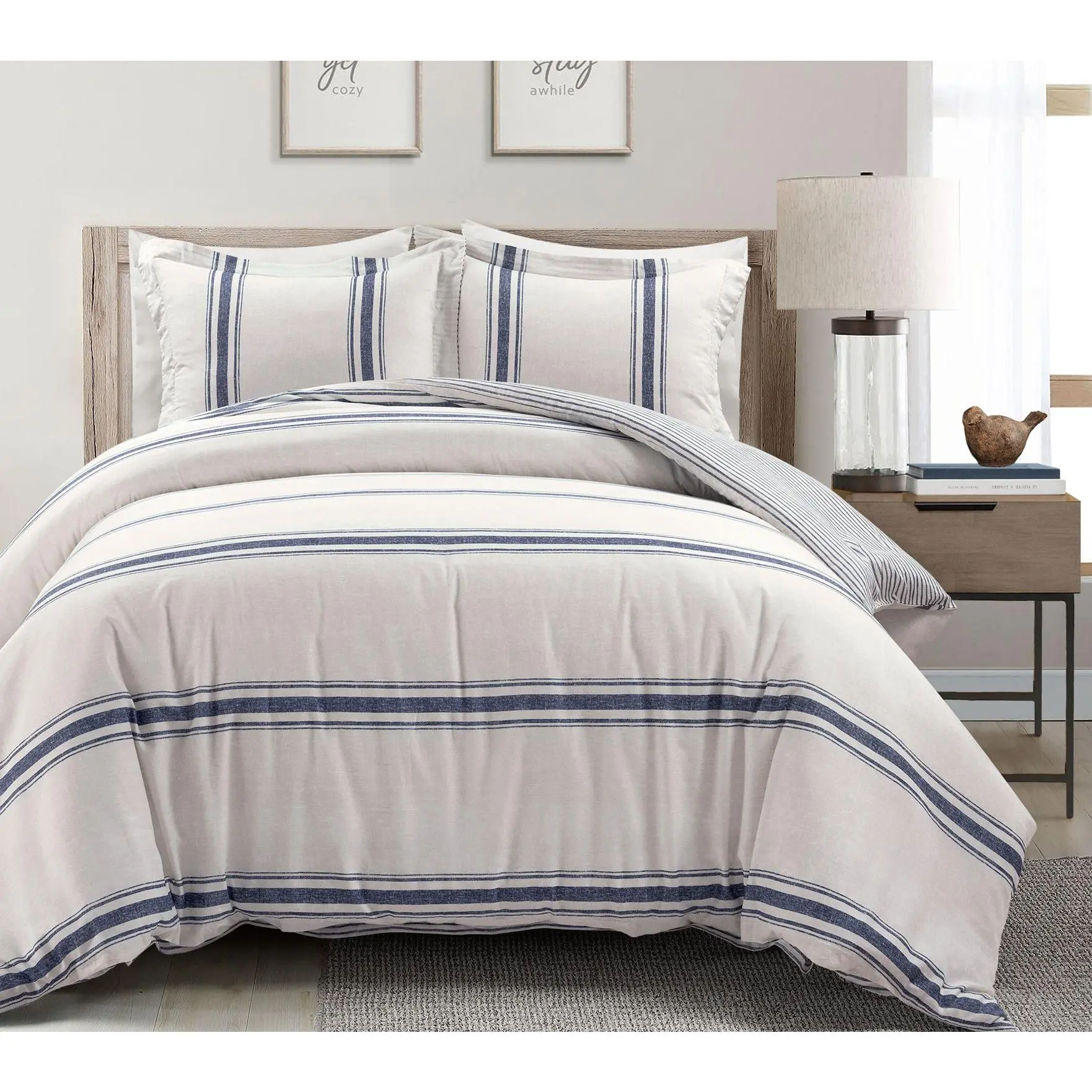 Farmhouse Stripe Cotton Duvet Cover Set F/Q  byLush Decor