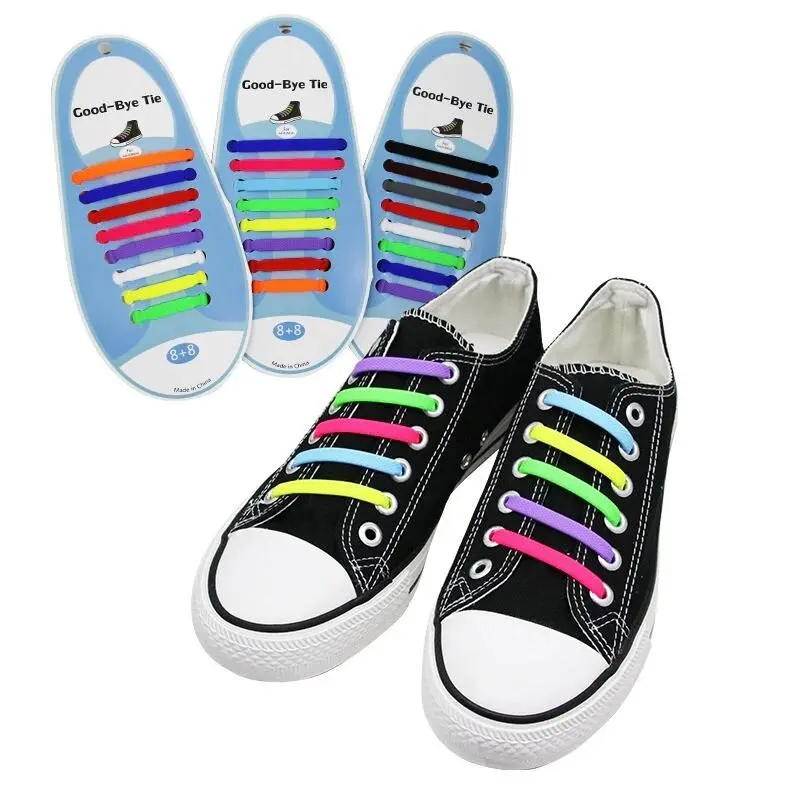 16Pcs Stretchable No-Tie Elastic Silicone Flat Shoelaces, Lazy Shoe Lace Strings for Adults, Stretchable Shoelaces Shoelaces
