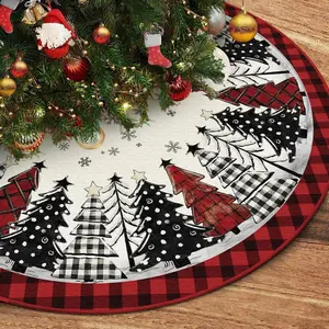 48 Inch Red and Black Buffalo Plaid Christmas Tree Skirt, Winter Xmas Tree Mat for Home Party Holiday Indoor Outdoor Decorations