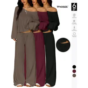 Women's two-piece pajama set, elegant solid color loose long sleeved warm top and pants, autumn and winter pajama setRAIMENTRY